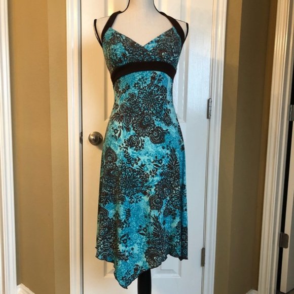 Trixxi Dresses & Skirts - Turquoise and brown halter dress 🧿